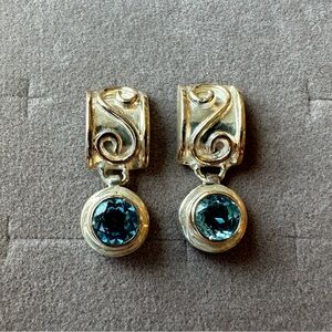 Sterling Silver and Gold Blue Topaz Earrings